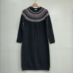 J.JILL Grey Fair Isle Knit Midi Sweater Dress Long Sleeve Womens Sz Xs
